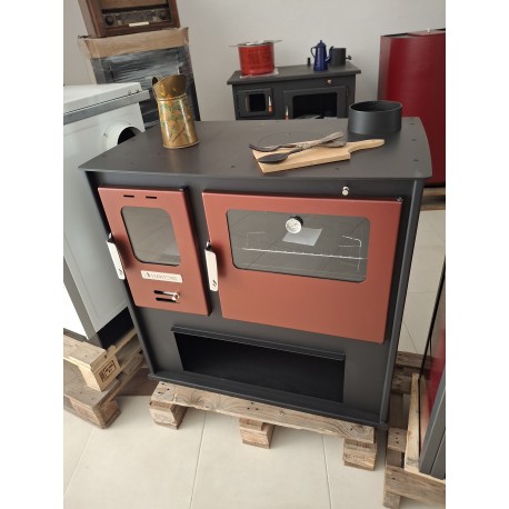 CUCINA A LEGNA 13KW CON PORTE E PIASTRA IN ACCIAIO TRATTATO