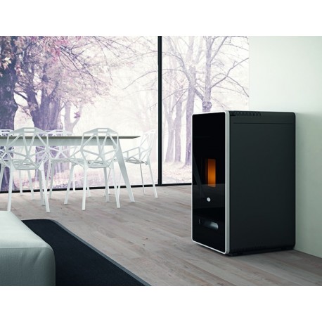 STUFA A PELLET  ZELDA VETRO SERIGRAFATO GRIGIO 9 KW VENTILAZIONE FRONTALE INFERIORE